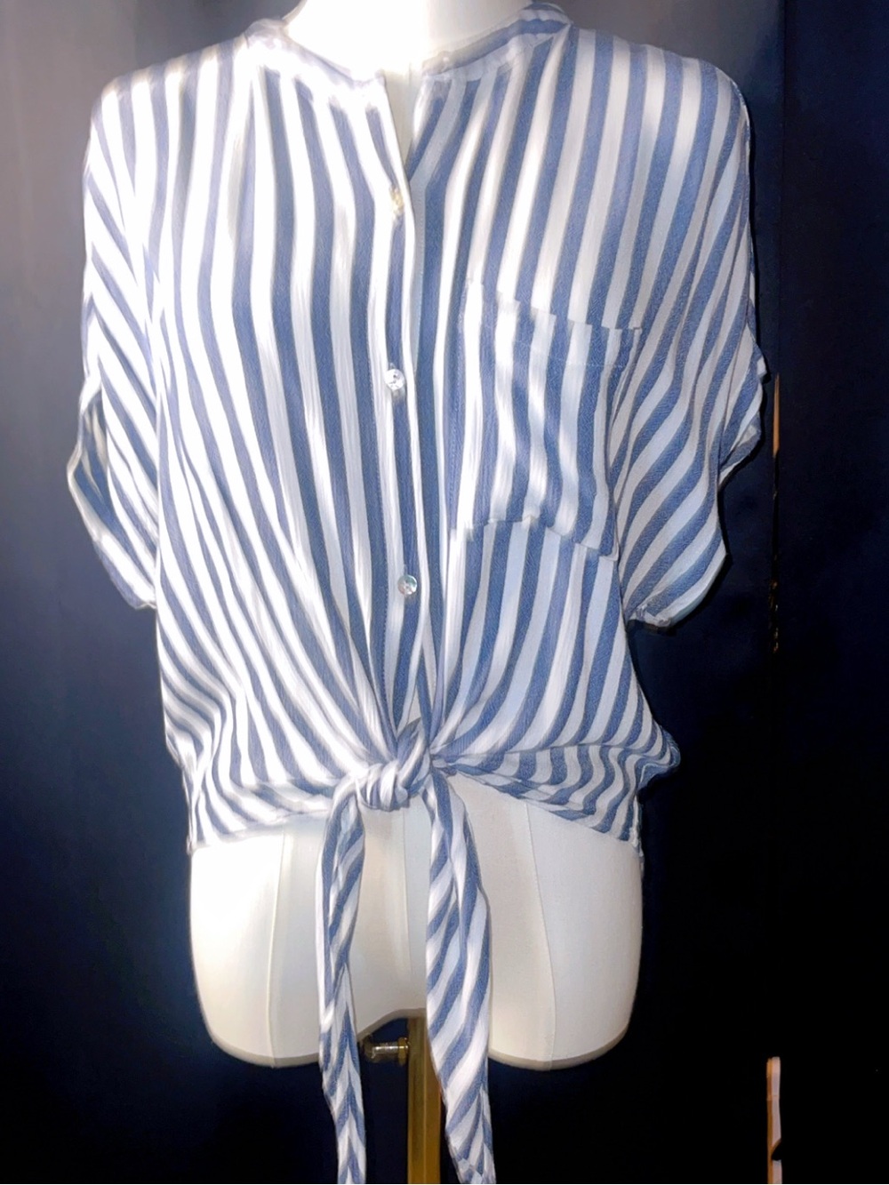 Lulu's Blue and White Vertical Stripe Short-Sleeve Shirt